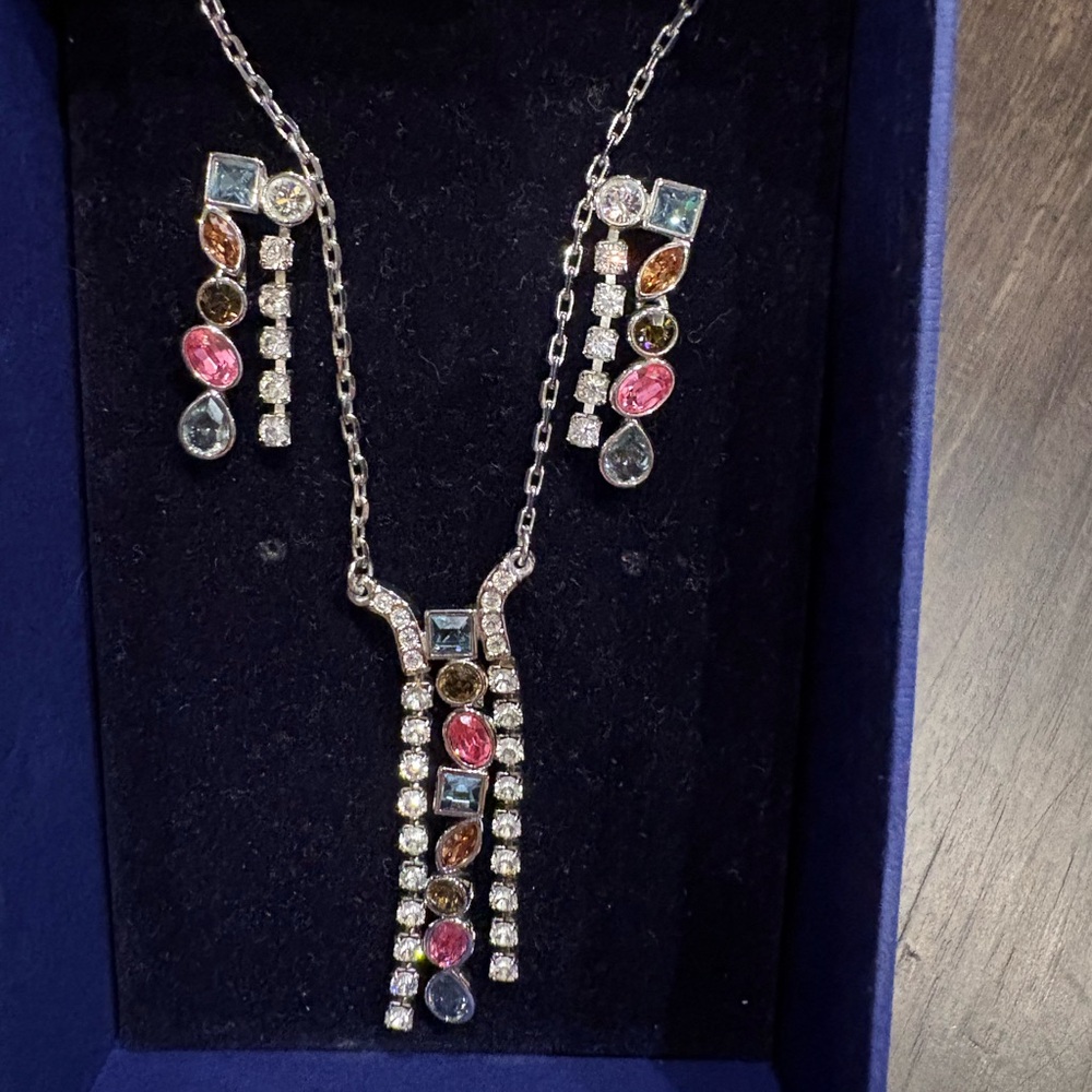 SWAROVSKI Elegant Multicolor Gemstone Necklace and Earring Set